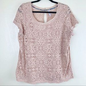 Xhiliration short sleeve lace overlay top pink
